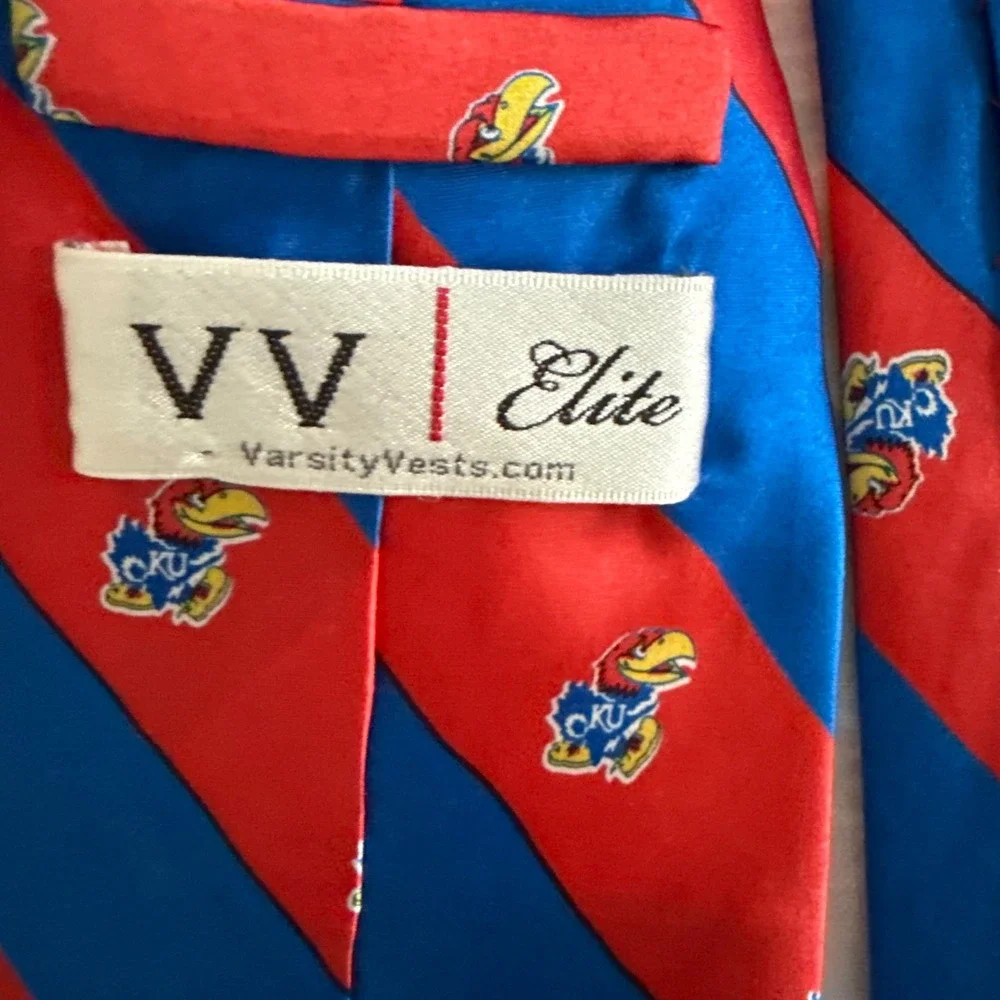 VARSITY VESTS ELITE Kansas University Jayhawks Red Blue Mens Silk Tie